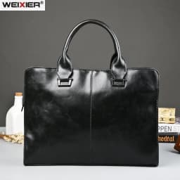 Men's Business office Briefcase Computer Laptop Handbag male Top PU Leather Tote man Large Solid Shoulder bags Black Vintage bag