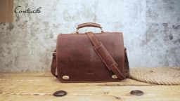CONTACT'S Business Men Briefcase Crazy Horse Leather Shoulder Messenger Bags Luxury Brand Latop Bag for 15.6 inch Tote Handbags