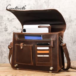 CONTACT'S Business Men Briefcase Crazy Horse Leather Shoulder Messenger Bags Luxury Brand Latop Bag for 15.6 inch Tote Handbags