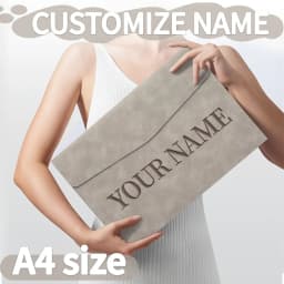 Personalized PU Leather A4 File Folder Custom Name Magnetic Closure File Bag Waterproof Document Laptop Bag for Office School