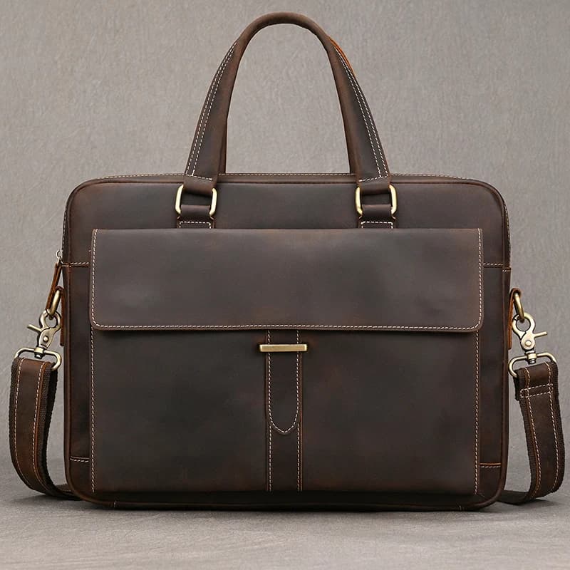 Genuine Leather Briefcase For Men Male Cowskin Laptop Business Handbag Vintage Style Crazy horse leather Shoulder Crossbody Bag