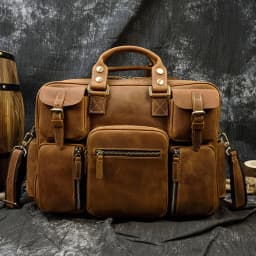 Luufan Vintage Crazy Horse Leather Men‘s Briefcase 15.6" Business Handbag Cow Leather Laptop Messenger Bag Big Files Work Tote