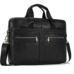 Luufan Genuine Leather Men's Business Handbag 15" Laptop Briefcase Bag Male A4 Document Shoulder Message Computer Bag Work Tote
