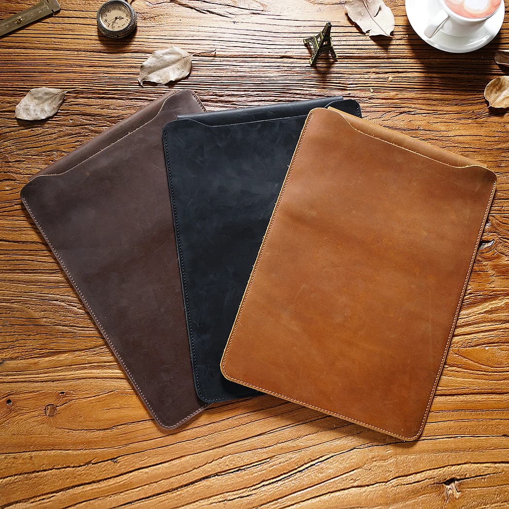 Designer Cowhide Quilted Computer Laptop Cover Custom Leather Laptop Sleeves Bag Case For 12" 13" 14" Macbook Pro