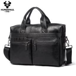 HUMERPAUL Men's Genuine Leather Briefcase Business Laptop Bag with Multiple Pockets Durable Handbag Shoulder Bags for Travel 