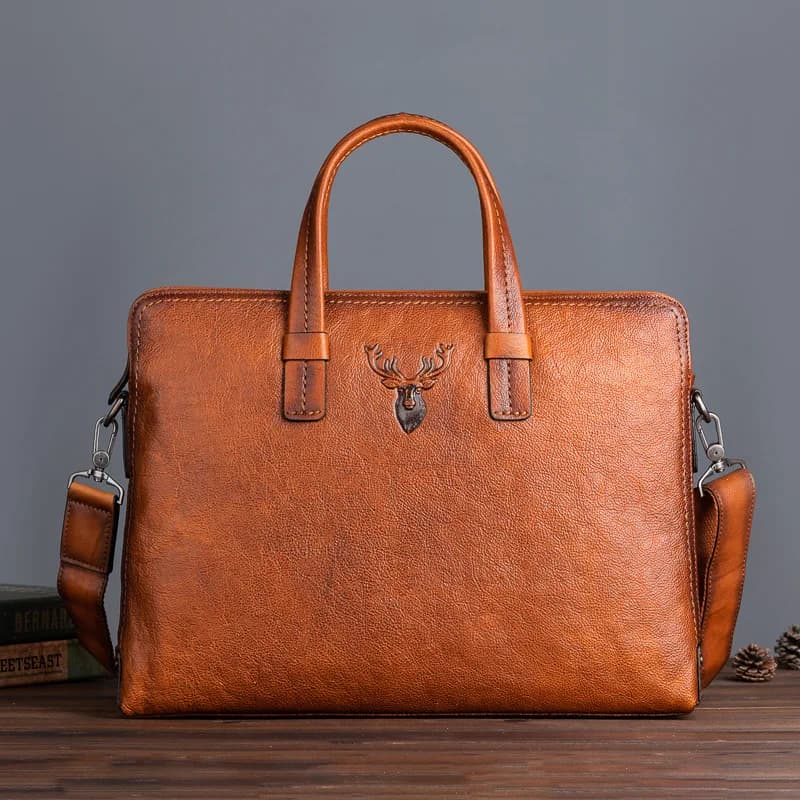 Retro Men's Briefcase Leather Casual Handbag Top Layer Cowhide Shoulder Bags Men Business Bag Pure Leather Laptop Tote Bags