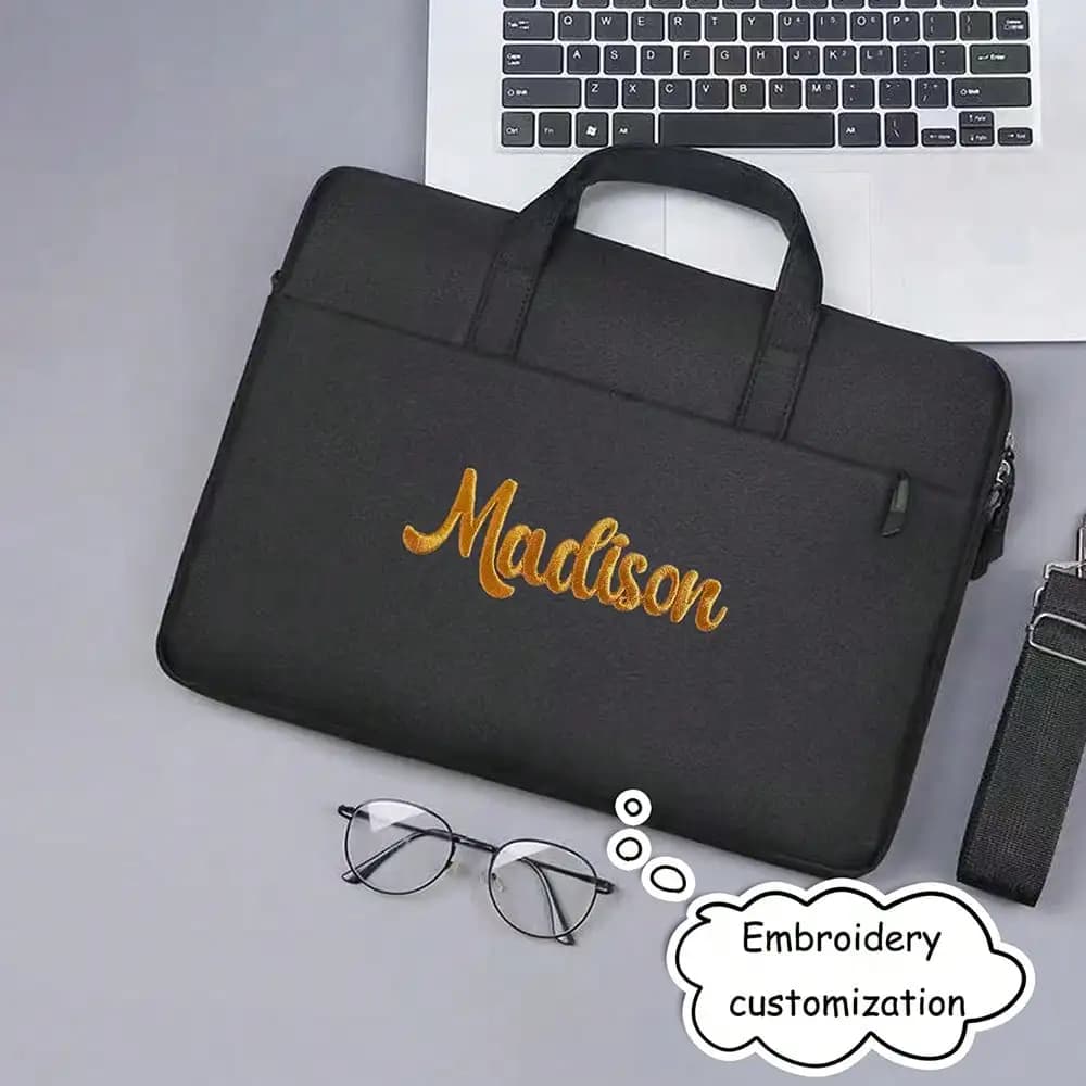 Custom Laptop Bag 14.96 Inch Personalized Name Embroidery Briefcase Women Men Business Shoulder Handbag Sleeve Case Cover Bag