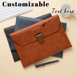 Customized Name: A4 Business File Bag, Leather Material, Thick and Waterproof Storage Bag, Office Bag, Bill Bag
