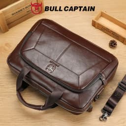 BULLCAPTAIN Men's Genuine Leather Briefcase 15.6 Inch Laptop Bag Business Office Handbag Large Capacity Shoulder Messenger Bag