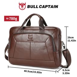 BULLCAPTAIN Men's Genuine Leather Briefcase 15.6 Inch Laptop Bag Business Office Handbag Large Capacity Shoulder Messenger Bag