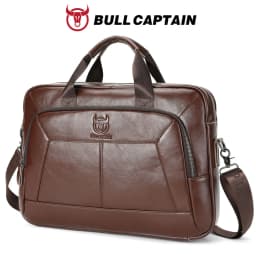 BULLCAPTAIN Men's Genuine Leather Briefcase 15.6 Inch Laptop Bag Business Office Handbag Large Capacity Shoulder Messenger Bag