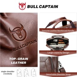 BULLCAPTAIN Men's Genuine Leather Briefcase 15.6 Inch Laptop Bag Business Office Handbag Large Capacity Shoulder Messenger Bag