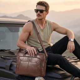 BULLCAPTAIN Men's Genuine Leather Briefcase 15.6 Inch Laptop Bag Business Office Handbag Large Capacity Shoulder Messenger Bag