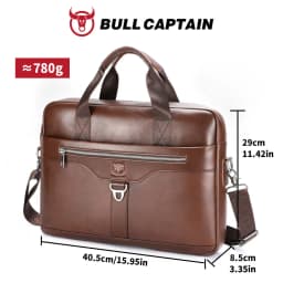 BULLCAPTAIN Genuine Leather Briefcase for Men Vintage Business Laptop Bag Large Capacity Messenger Handbag Shoulder Bag for Work
