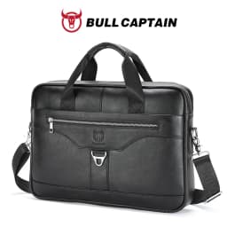 BULLCAPTAIN Genuine Leather Briefcase for Men Vintage Business Laptop Bag Large Capacity Messenger Handbag Shoulder Bag for Work