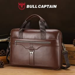 BULLCAPTAIN Genuine Leather Briefcase for Men Vintage Business Laptop Bag Large Capacity Messenger Handbag Shoulder Bag for Work