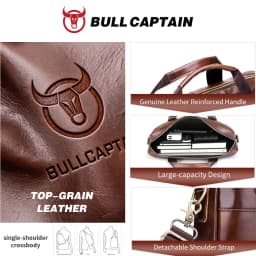 BULLCAPTAIN Genuine Leather Briefcase for Men Vintage Business Laptop Bag Large Capacity Messenger Handbag Shoulder Bag for Work