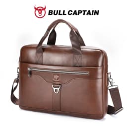 BULLCAPTAIN Genuine Leather Briefcase for Men Vintage Business Laptop Bag Large Capacity Messenger Handbag Shoulder Bag for Work