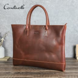 CONTACT'S Genuine Leather Tote Business Bag for Men Briefcase Portfolio Bag A4 Document Bag Tote Laptop Bags for 15" Macbook Air