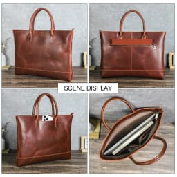 CONTACT'S Genuine Leather Tote Business Bag for Men Briefcase Portfolio Bag A4 Document Bag Tote Laptop Bags for 15" Macbook Air