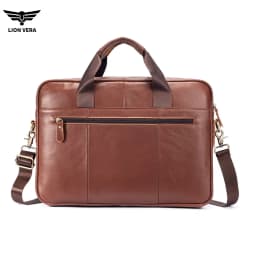 LION VERA Genuine Leather Bussiness Briefcases Black 15.6 inch Office Computer Bag For Men Luxury Handbags Laptop Briefcase Bags