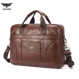 LION VERA Genuine Leather Bussiness Briefcases Black 15.6 inch Office Computer Bag For Men Luxury Handbags Laptop Briefcase Bags