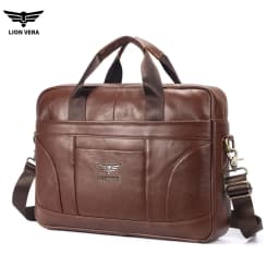 LION VERA Genuine Leather Bussiness Briefcases Black 15.6 inch Office Computer Bag For Men Luxury Handbags Laptop Briefcase Bags