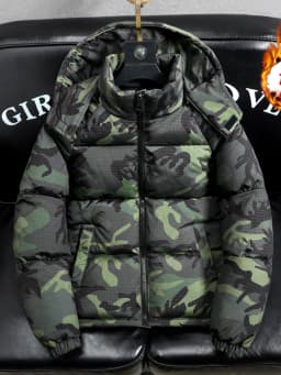 Men's Winter Camouflage Thickened Warm Detachable Hood Cotton Jacket Outdoor Fashion Cold Resistance Dirt Resistant Workwear