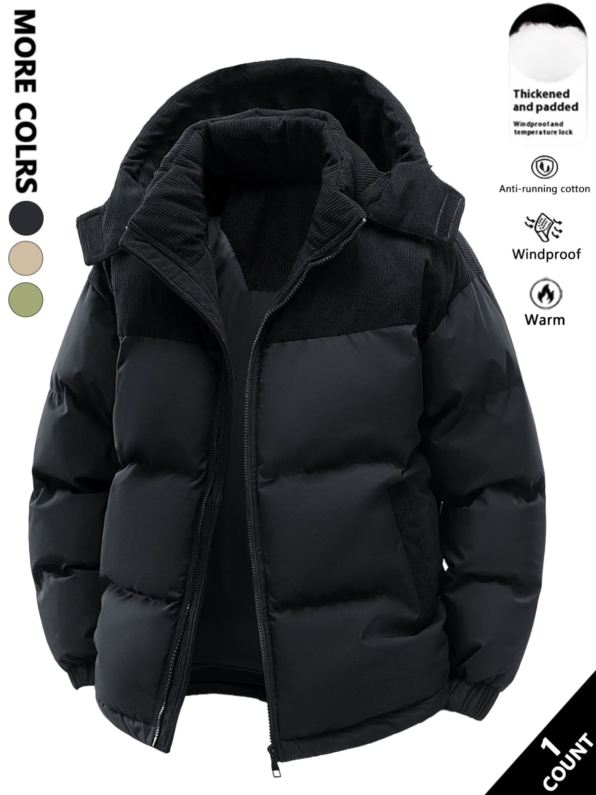 Men's Hooded Cotton Jacket, Heat-Retaining and Cold-Resistant, Windproof with Hood, Suitable for Daily Commuting, Outdoor Activities, Autumn and Winter Outings, Home Wear, Casual Gatherings with Friends, Short-Term Vacations