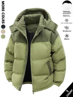 Men's Hooded Cotton Jacket, Heat-Retaining and Cold-Resistant, Windproof with Hood, Suitable for Daily Commuting, Outdoor Activities, Autumn and Winter Outings, Home Wear, Casual Gatherings with Friends, Short-Term Vacations