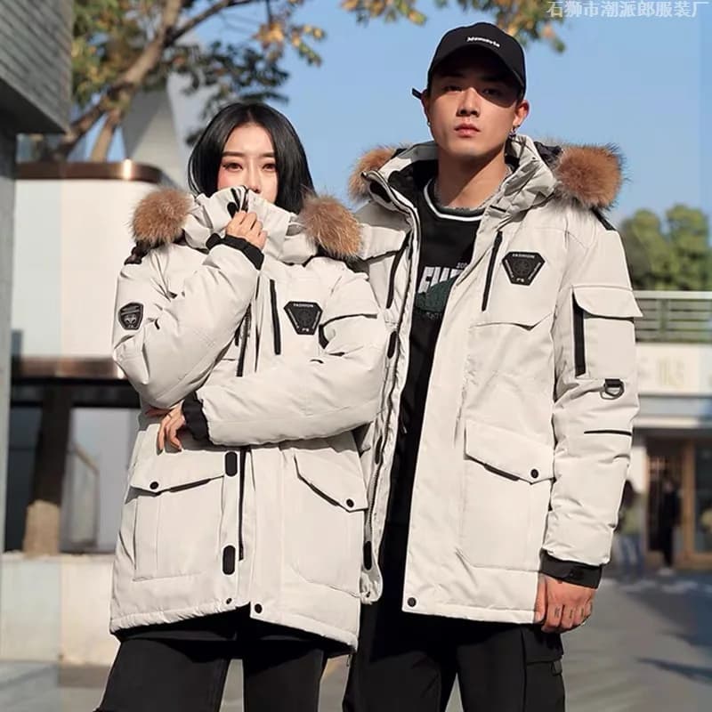 Fur Collar Hooded Thick Winter Jacket -30 Degree White Duck Down Parkas Men Windproof Hooded Thicken Multi-pocket Down Coat