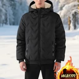 Men's Hooded Parka Winter Warm Thicken Fleece Windproof Coats Solid Color Padded Fashion Jacket Male Winter Thick Coats