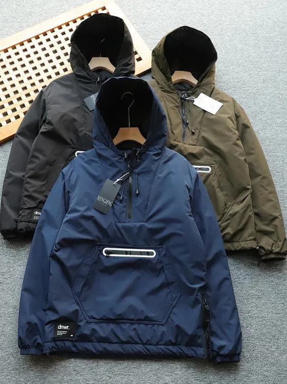 Thickened Cotton Jacket for Men Outdoor Windproof Water Resistant Casual Loose Fit Hooded Zipper Closure Color Youth Fa...