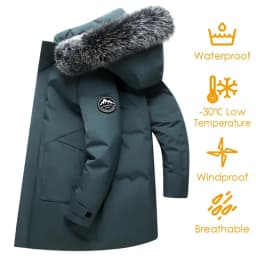 Long Men Windproof Down Jacket Coats Mens Warm White Duck Down Hooded Jacket Parkas Multi Pockets Overcoat Male Autumn Winter