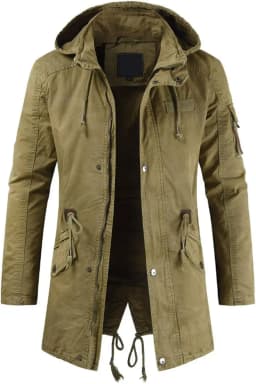 Men Long Cargo Parka Men's Spring Military Full-Zip Removable Hooded Cotton Mid-Long Parka Jacket Fleece Lined Plush Warm Coat