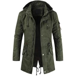 Men Long Cargo Parka Men's Spring Military Full-Zip Removable Hooded Cotton Mid-Long Parka Jacket Fleece Lined Plush Warm Coat