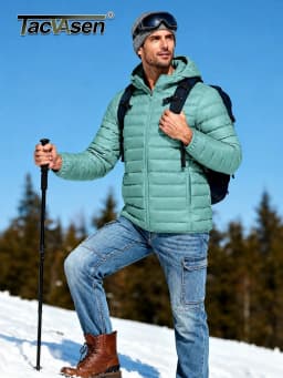 TACVASEN Mens Winter Quilted Puffer Jackets Lightweight Padding Waterproof Jackets Hooded Insulated Warm Outdoor Work Male Coats