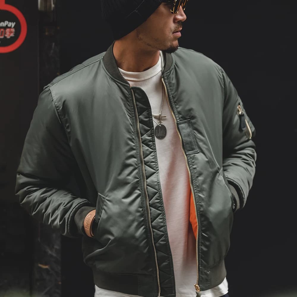 Maden MA1 Pilot Cotton Jacket Thickened Baseball Jacket Warm Padding Flight Coat Winter Brand Men's Clothing Green