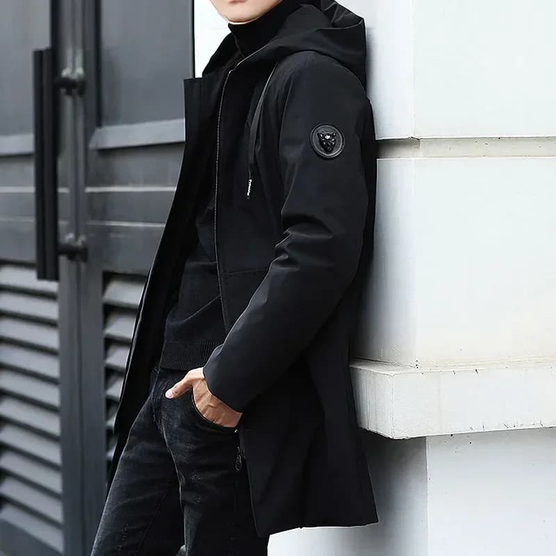 Men Black Hooded Windbreaker Outwear Warm Jacket Fleece Parka Coat Fleece Jacket Long Parkas 8XL New Plus Size Men's Winter
