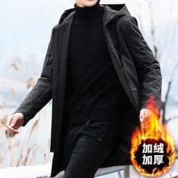 Men Black Hooded Windbreaker Outwear Warm Jacket Fleece Parka Coat Fleece Jacket Long Parkas 8XL New Plus Size Men's Winter
