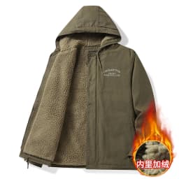 Men's Fleece Jacket Hooded Parkas Lamb Fur Lining Men's Winter Jackets Plush Men's Cold Jacket Thickening Motorcycle Jacket