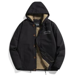 Men's Fleece Jacket Hooded Parkas Lamb Fur Lining Men's Winter Jackets Plush Men's Cold Jacket Thickening Motorcycle Jacket
