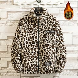 Retro Leopard Print Harajuku Hip Hop Style Loose Fleece Lined Thickened Hooded Warm Cotton Jacket Autumn Winter Polyester Fiber