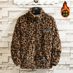 Retro Leopard Print Harajuku Hip Hop Style Loose Fleece Lined Thickened Hooded Warm Cotton Jacket Autumn Winter Polyester Fiber