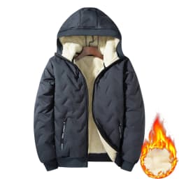 Men's Warm Fleece Lined Hooded Jacket Winter Zipper Pocket Jackets Outdoor Sports Coat Leisure Workwear Clothes Windproof Jacket