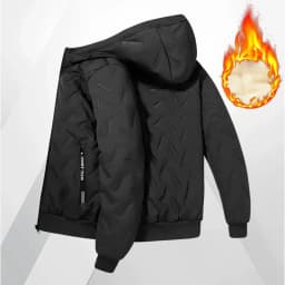 Men's Warm Fleece Lined Hooded Jacket Winter Zipper Pocket Jackets Outdoor Sports Coat Leisure Workwear Clothes Windproof Jacket