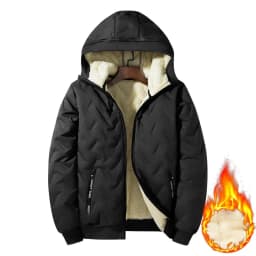 Men's Warm Fleece Lined Hooded Jacket Winter Zipper Pocket Jackets Outdoor Sports Coat Leisure Workwear Clothes Windproof Jacket