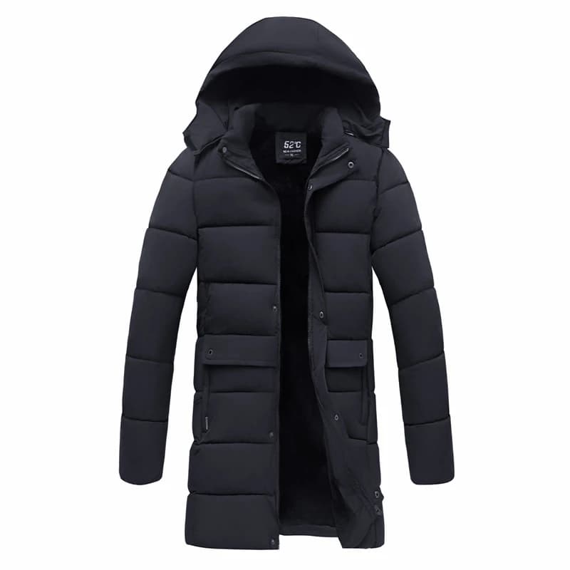 Men's Winter Detachable Hat Warm Fleece Jacket Parkas Casual Hooded Thick Cotton Jacket Medium Long Waterproof Thermal Parka
