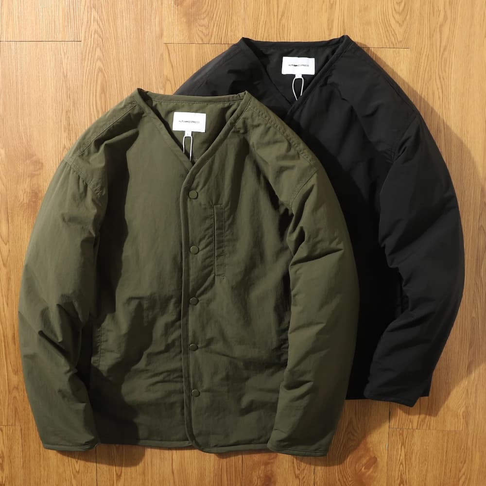 Afashion Retro Unisex Cotton Jacket Button up V-Neck Workwear Layering Style Casual Loose Fit Polyester Fiber Spring Summer A