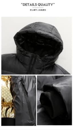 Men's Fashion New Parkas Streetwear Winter Men Parkas Thicken Warm Coat Men's Solid Color Parkas Coat Mens Glossy Black Jackets
